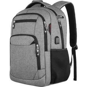 Mochila profesional gris para portátil de negocios con puerto USB y gran capacidad
