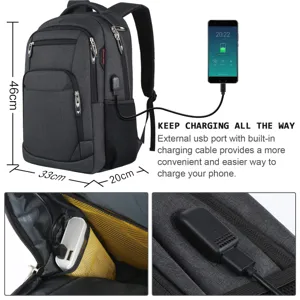Mochila profesional para portátil con puerto de carga USB externo y dimensiones