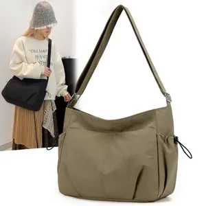 Borsa a tracolla in nylon da donna borsa casual con tasche laterali e bretella larga