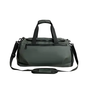 Grand sac de sport de voyage pour homme imperméable vert foncé avec bretelles noires.