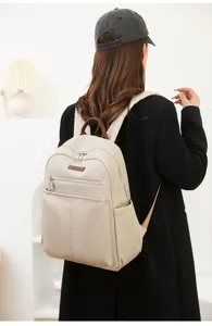 Stilvoller minimalistischer Damenrucksack aus Oxford-Stoff in Beige, Rückansicht