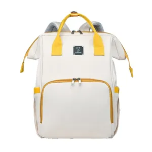 Large capacity mummy backpack with yellow accents for baby essentials storage