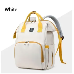 White and yellow large capacity mummy backpack for baby essentials storage