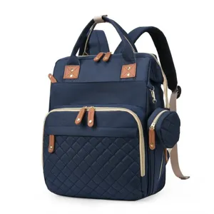 Multifunktionaler blauer Wickelrucksack mit gesteppter Fronttasche und kleiner Rundtasche