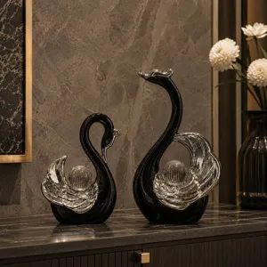 Coppia di statue di cigno in cristallo di lusso per salotto mobile tv decorazione