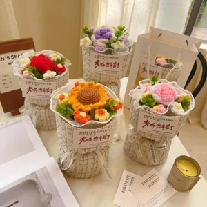Handmade crochet flower bouquet sunflower knitted gift bag for teacher day celebration