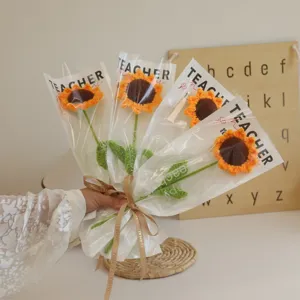 Handmade crochet sunflower bouquet gift for teachers day, stunning eternal floral arrangement.