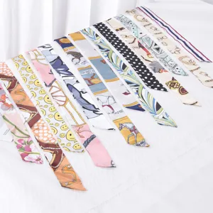 Assorted vintage printed silk twilly ribbons for handbag decoration and hair styling