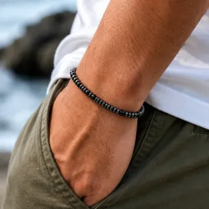 Collana da Uomo in Perline di Ematite Sfere Geometriche Infilata a Mano Choker Bracciale Gioielli alla Moda Senza Ciondolo