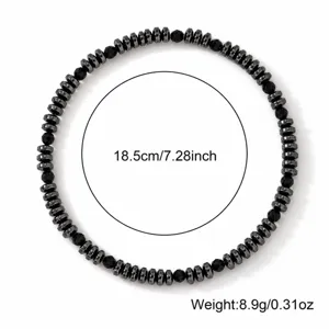 Vista dettagliata della collana da uomo in ematite con specifiche di peso e misura
