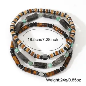 Detailansicht der 6mm Mix-Steinperlenarmbänder für Herren mit Größen- und Gewichtsangaben