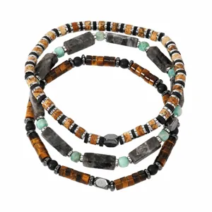 Handgemachtes Vintage-Herrenarmband-Set aus 6mm Mischsteinen mit Tigerauge-Akzenten