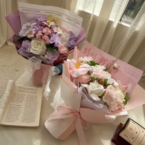 Two elegant soap flower bouquets in pink and purple for Mother's Day gift