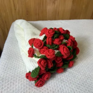 Handcrafted crochet rose blanket bouquet, soft wool knit flower gift for women, birthday decor.