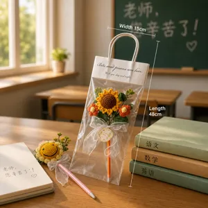 Crochet sunflower pen gift set for teachers, cute knitted flower ballpoint pen with nice bag.