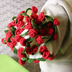 Handmade crochet rose flower blanket bouquet, exquisite knit gift for women and friends.