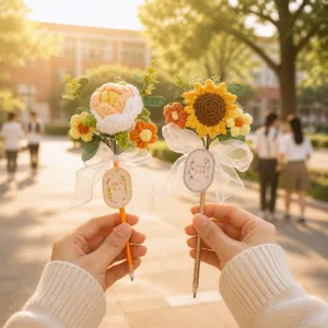 Handmade crochet flower ballpoint pen sunflower bouquet gift for teachers cute stationery cute pen