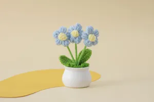 Handgefertigte Häkel-Blume Topfpflanze Heimdekoration gestrickter Woll-Blumen-Schmuck