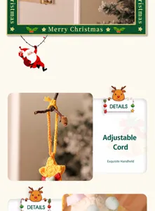 Handmade crochet Christmas star hanging ornament with adjustable cord for tree decor.