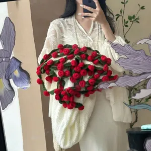 Handmade crochet rose blanket bouquet cozy knitted flower throw gift for women and home decor