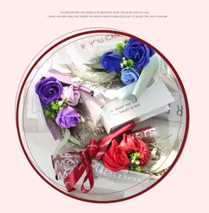 Beautiful soap flower bouquet gift box for Valentine Day, artificial rose and carnation decor.