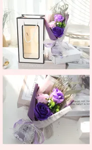 Soap flower bouquet gift box with gift bag artificial purple rose for Valentine's Day teacher gift