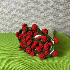 Handcrafted crochet rose blanket bouquet finished product, perfect gift for women on special days.
