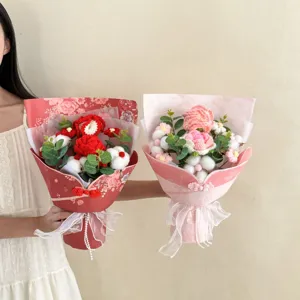 Handmade crochet flower bouquet with carnations and roses, beautiful gift for mom.