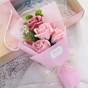 Beautiful pink soap flower bouquet gift for teachers and birthdays, elegant rose decoration.