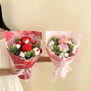 Handmade crochet flower bouquet for mothers day gift, artificial carnation rose with cute wrap.