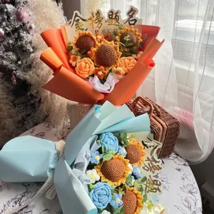 Beautiful handmade crochet sunflower and rose bouquet for graduation and birthday gift