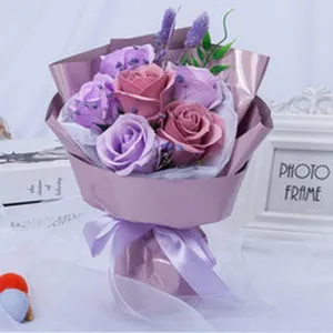 Beautiful purple and pink soap rose flower bouquet gift for teachers and birthdays.