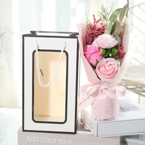 Valentine gift soap flower carnation bouquet with gift bag for romantic teachers day