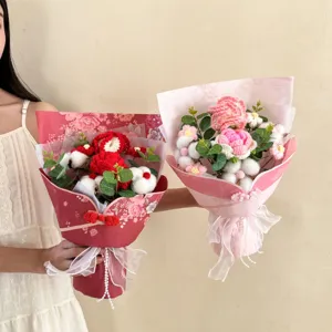 Handmade crochet flower bouquet for Mother's Day gift, elegant knitted carnation roses.