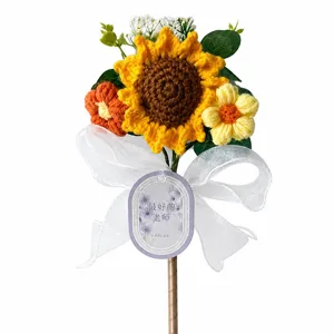 Handmade crochet sunflower pen cute floral bouquet ballpoint pen gift for teachers and friends
