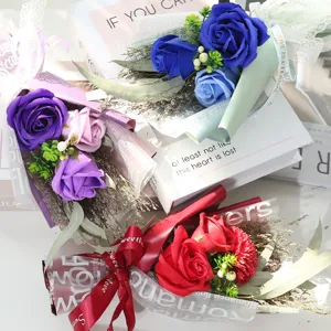Artificial soap rose flower bouquet gift box for Valentine's Day teacher gift present