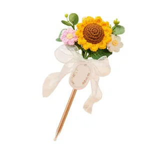 Handmade Crochet Sunflower Gel Pen Cute Floral Ballpoint Pen For School Office Gift