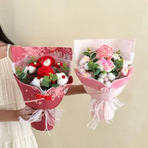 Handcrafted crochet flower bouquet with carnations and roses, perfect Mother's Day gift.