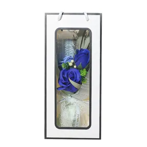 Blue soap rose flower bouquet gift bag for Valentine Day teachers day mother day present.