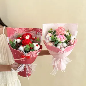 Handmade crochet flower bouquet Chinese style carnation rose gift for mother woman decor