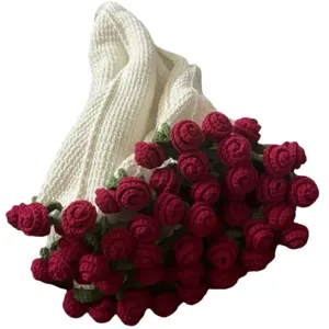 Hand knitted crochet rose blanket bouquet creative gift for women and girls birthday decor