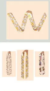 Detailed view of multiple patterned decorative silk ribbons for bags and hair