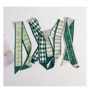 Green skinny scarf bag ribbon multi-functional hair band stylish spring summer neckerchief.