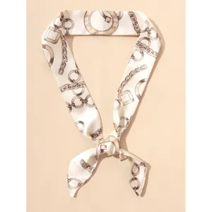 Elegant retro skinny silk scarf with gold chain print for handbags and neckwear.
