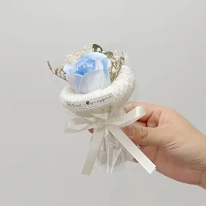 Handmade blue soap rose bouquet with delicate gift wrap, perfect for teacher gift.