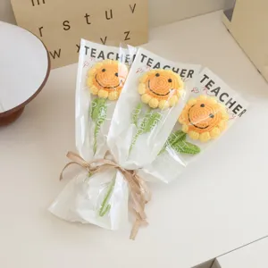 Handmade crochet sunflower bouquet finished gift cute smiley flower for Teacher's Day decor