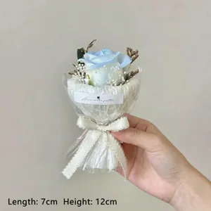 Handheld mini preserved rose bouquet, elegant artificial soap flower gift for teachers.
