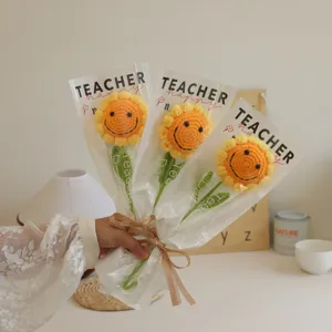 Handmade crochet sunflower bouquet detail view finished gift for teacher floral decoration