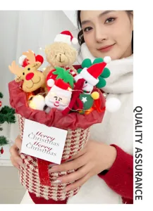 Christmas plush toy bouquet with lights cute cartoon dolls gift for holiday celebration