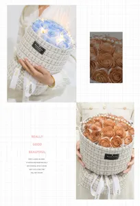 Handheld Soap Flower Rose Bouquet Tweed Basket Gift for Teacher Holiday Elegant Floral Decor